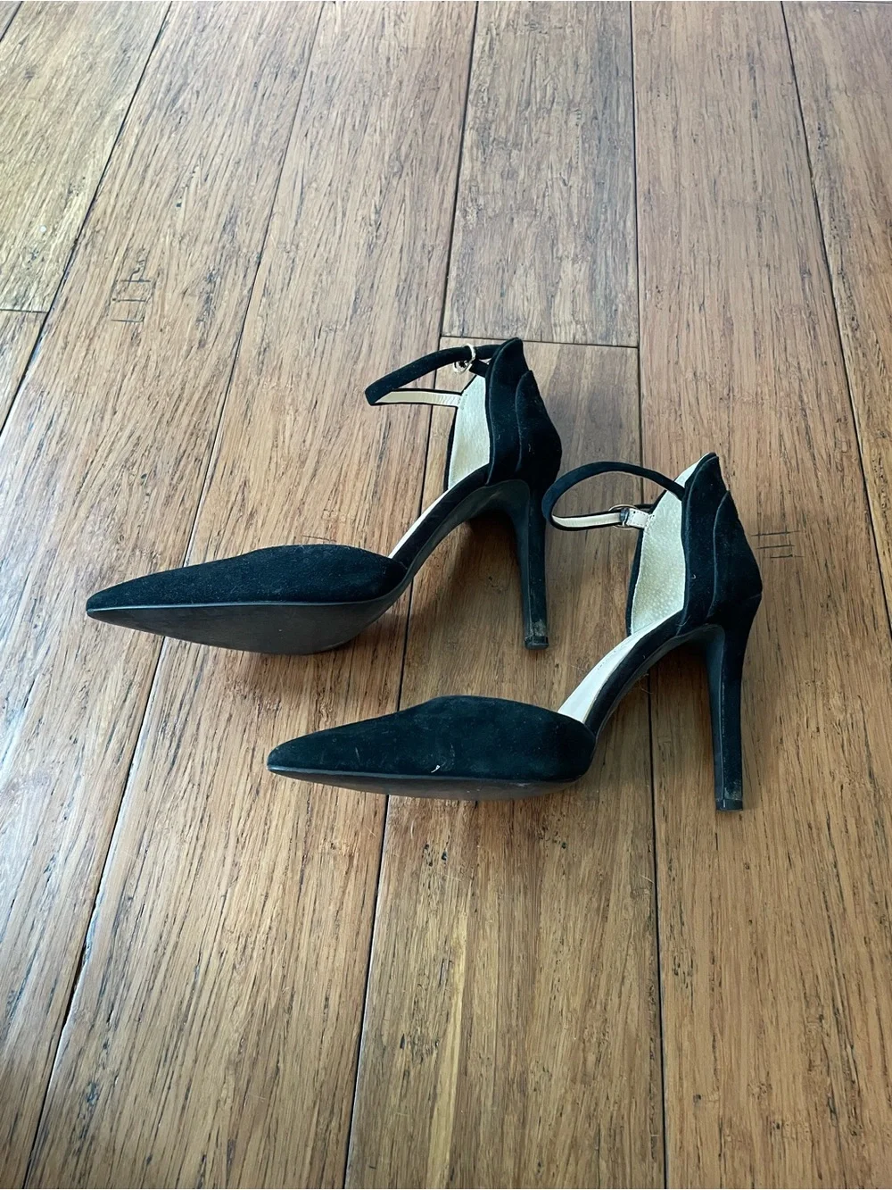 Jessica Simpson Black Suede Pointed-Toe Ankle Strap Heels